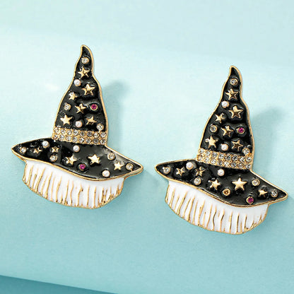 1 Pair Fashion Witch Hat Alloy Plating Artificial Pearls Rhinestones Halloween Women'S Ear Studs