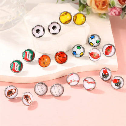 1 Pair Fitness Streetwear Sports Basketball Football Inlay Alloy Glass Ear Studs