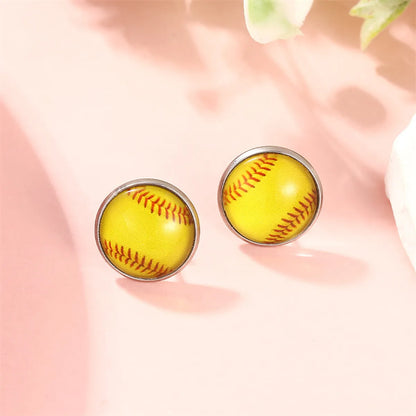 1 Pair Fitness Streetwear Sports Basketball Football Inlay Alloy Glass Ear Studs