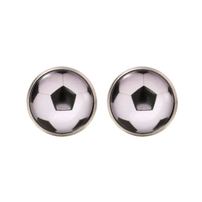 1 Pair Fitness Streetwear Sports Basketball Football Inlay Alloy Glass Ear Studs