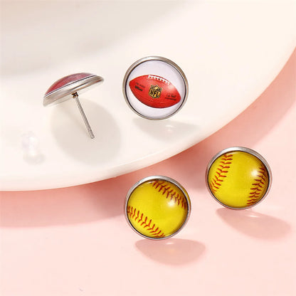 1 Pair Fitness Streetwear Sports Basketball Football Inlay Alloy Glass Ear Studs