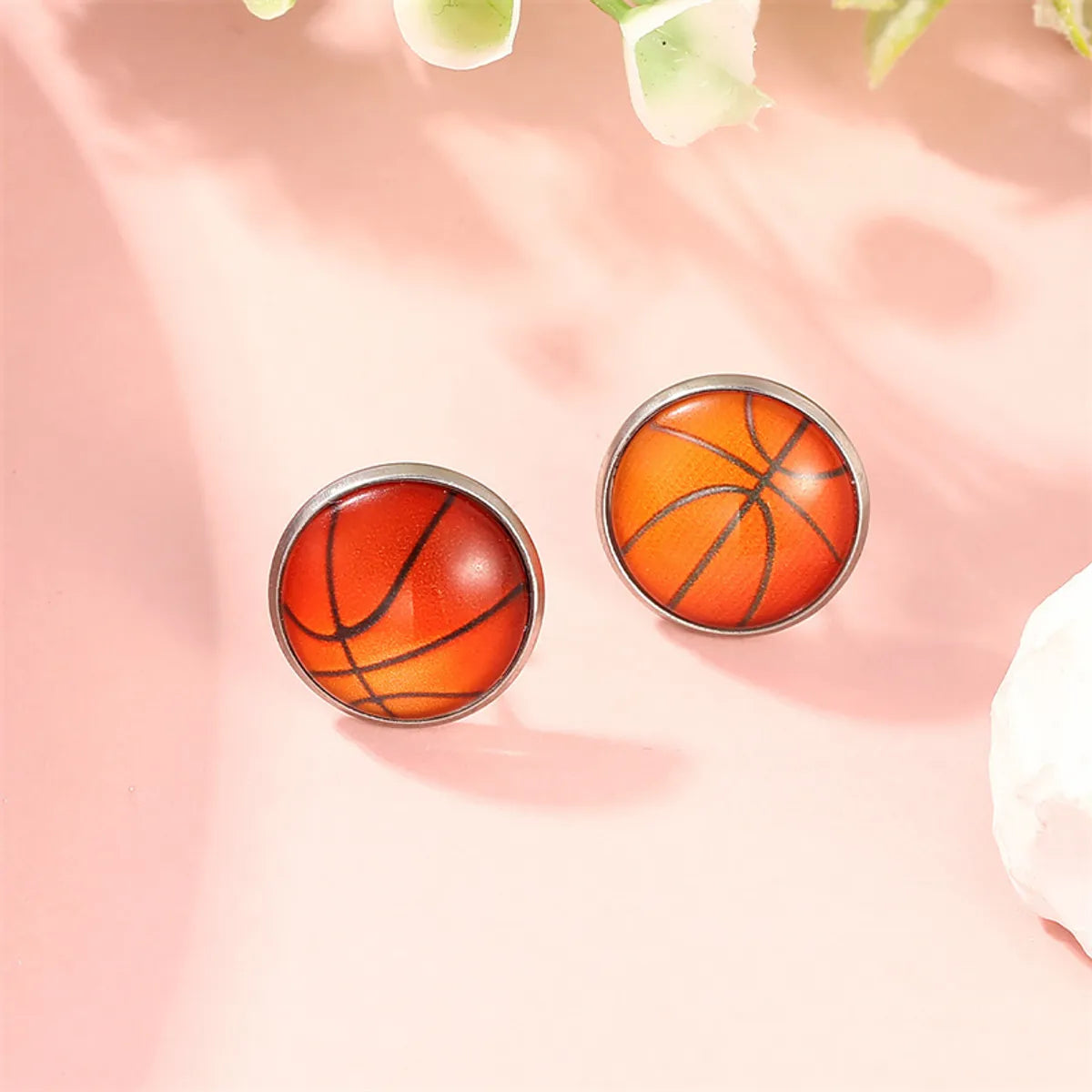 1 Pair Fitness Streetwear Sports Basketball Football Inlay Alloy Glass Ear Studs