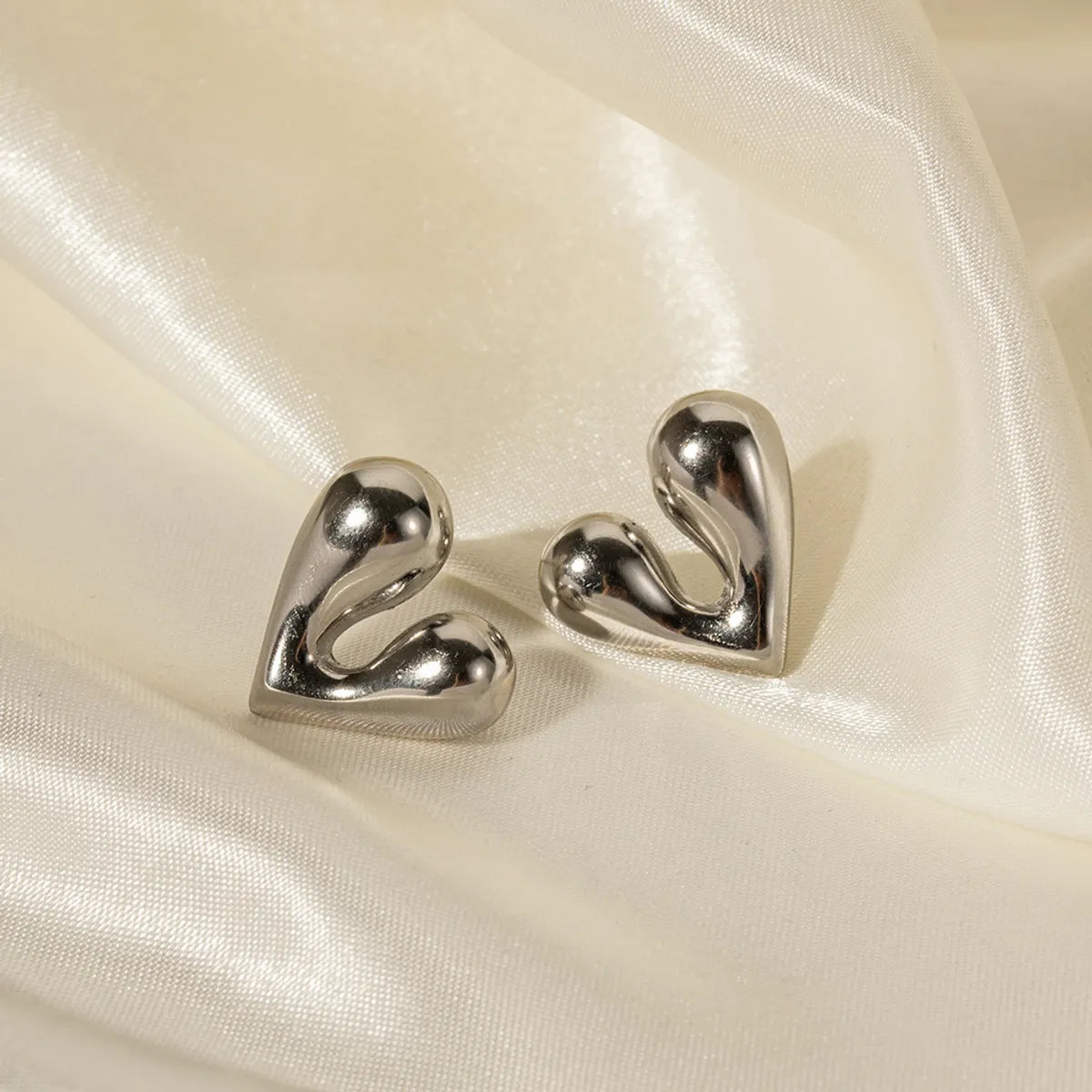 1 Pair Formal Heart Shape Patchwork Stainless Steel Ear Studs