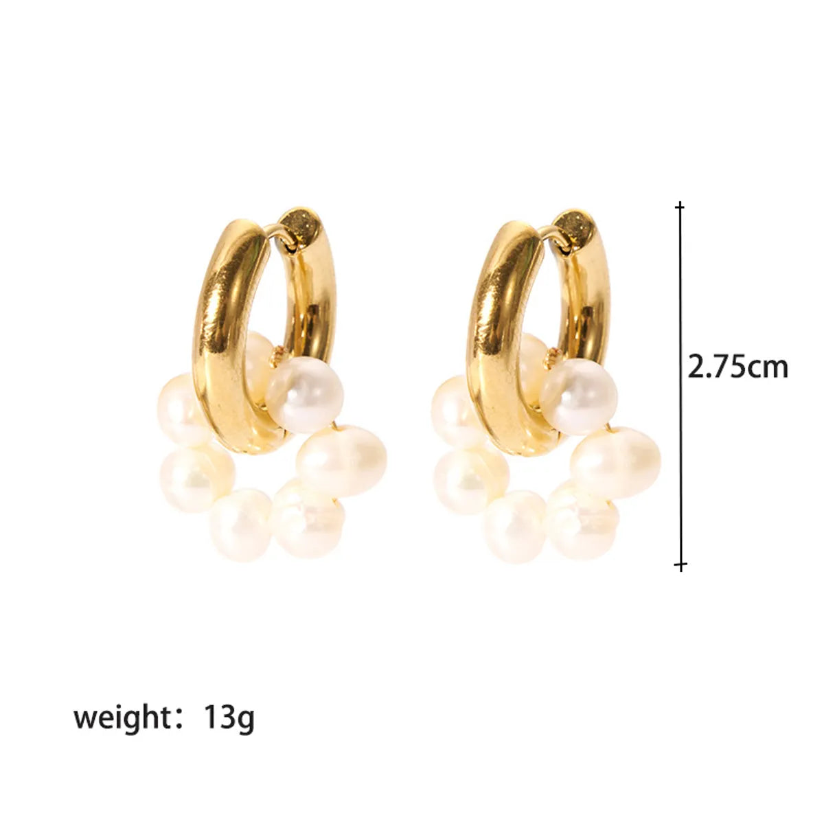 1 Pair French Style British Style Round Plating 201 Stainless Steel Freshwater Pearl 18K Gold Plated Earrings