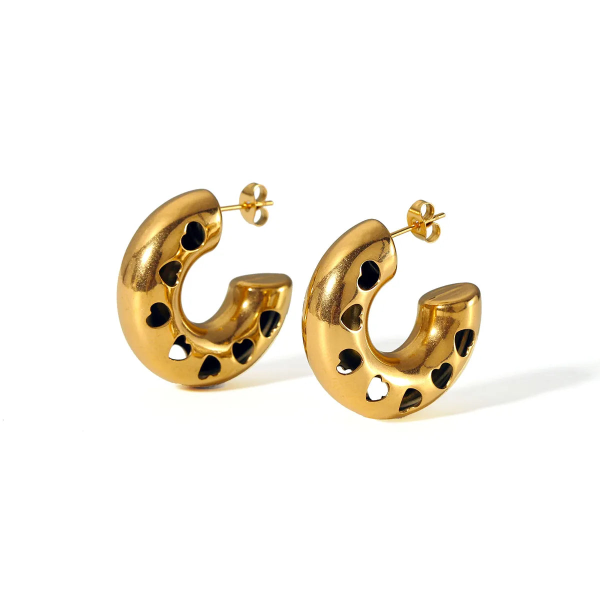 1 Pair French Style C Shape Plating Stainless Steel 18k Gold Plated Earrings