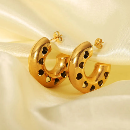 1 Pair French Style C Shape Plating Stainless Steel 18k Gold Plated Earrings