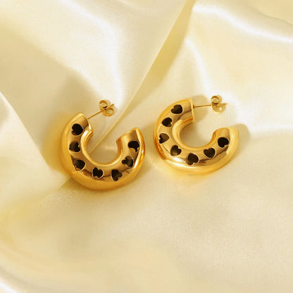 1 Pair French Style C Shape Plating Stainless Steel 18k Gold Plated Earrings