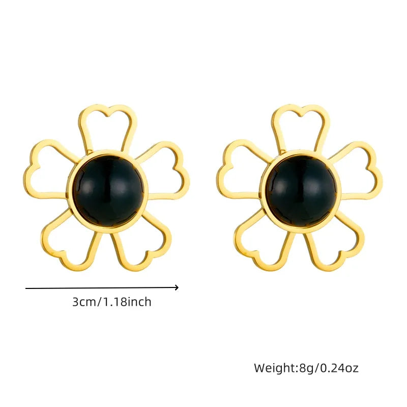 1 Pair French Style Flower Hollow Out Inlay 304 Stainless Steel Artificial Pearls 18K Gold Plated Ear Studs