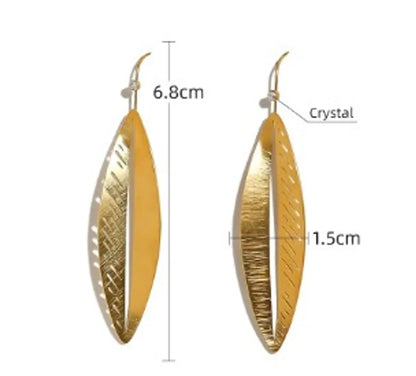 1 Pair French Style Geometric Leaves 304 Stainless Steel 18K Gold Plated Drop Earrings