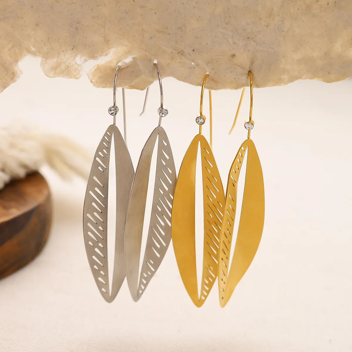 1 Pair French Style Geometric Leaves 304 Stainless Steel 18K Gold Plated Drop Earrings