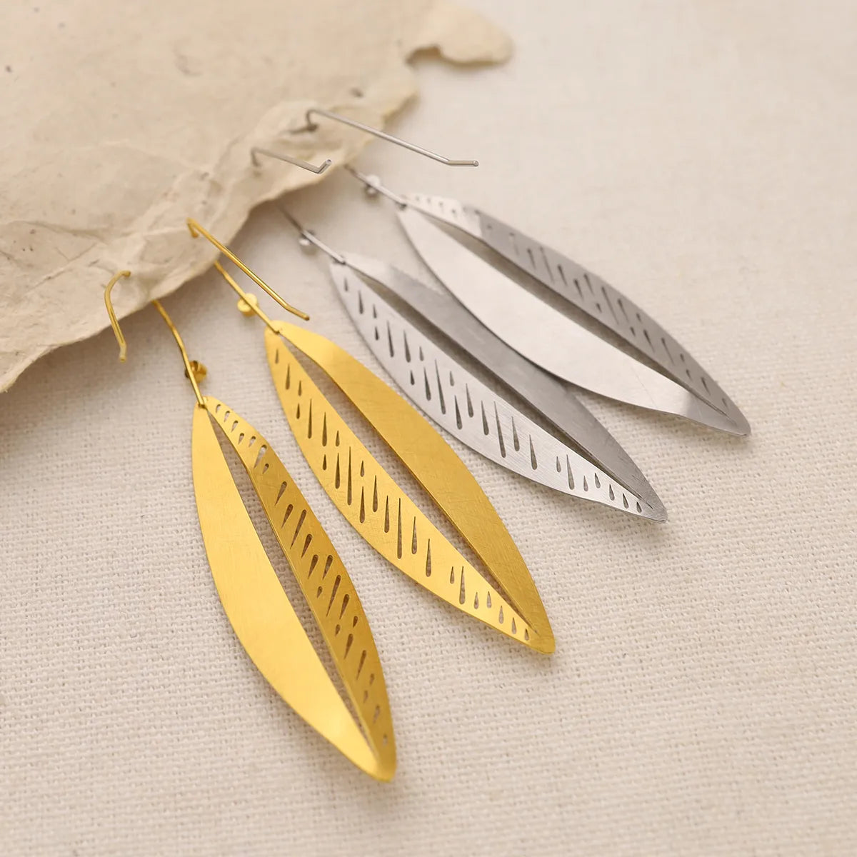 1 Pair French Style Geometric Leaves 304 Stainless Steel 18K Gold Plated Drop Earrings