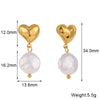 1 Pair French Style Heart Shape Plating 304 Stainless Steel Freshwater Pearl 18K Gold Plated Drop Earrings