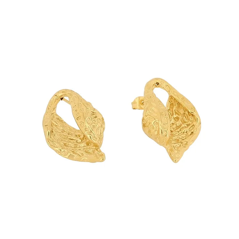 1 Pair French Style Leaf Plating Titanium Steel 18K Gold Plated Ear Studs