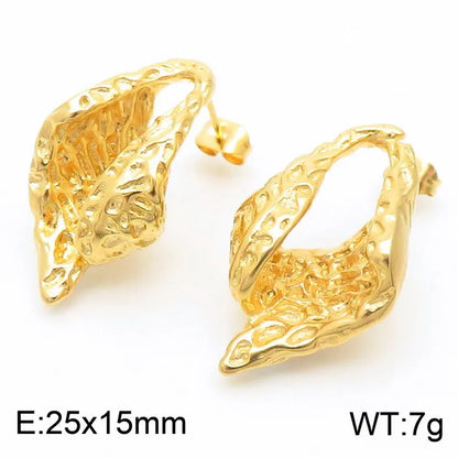 1 Pair French Style Leaf Plating Titanium Steel 18K Gold Plated Ear Studs