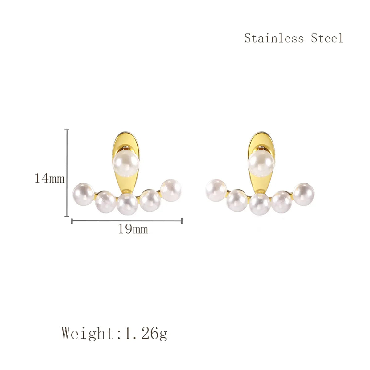 1 Pair French Style Modern Style Sector Plating Inlay 304 Stainless Steel Artificial Pearls 18K Gold Plated Ear Studs