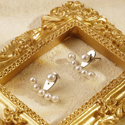 1 Pair French Style Modern Style Sector Plating Inlay 304 Stainless Steel Artificial Pearls 18K Gold Plated Ear Studs