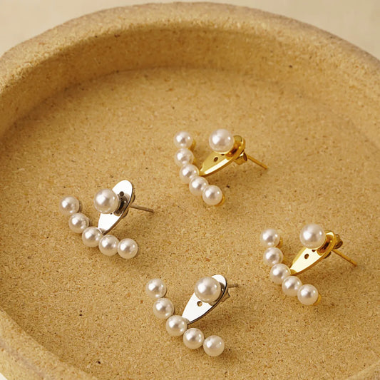 1 Pair French Style Modern Style Sector Plating Inlay 304 Stainless Steel Artificial Pearls 18K Gold Plated Ear Studs