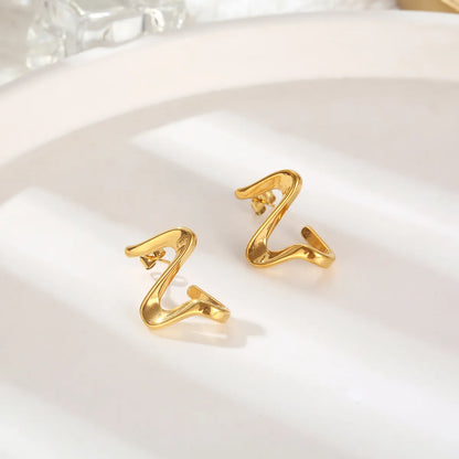 1 Pair French Style Modern Style Simple Style Curve Spiral Stripe Irregular Plating Stainless Steel 18k Gold Plated Ear Studs