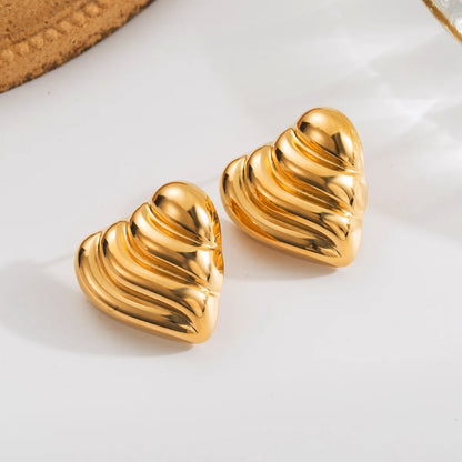 1 Pair French Style Simple Style Classic Style Heart Shape Plating 304 Stainless Steel 18K Gold Plated Ear Studs