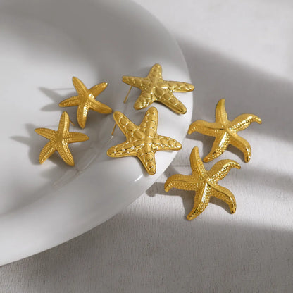 1 Pair French Style Simple Style Classic Style Starfish Polishing 304 Stainless Steel 18K Gold Plated Ear Studs