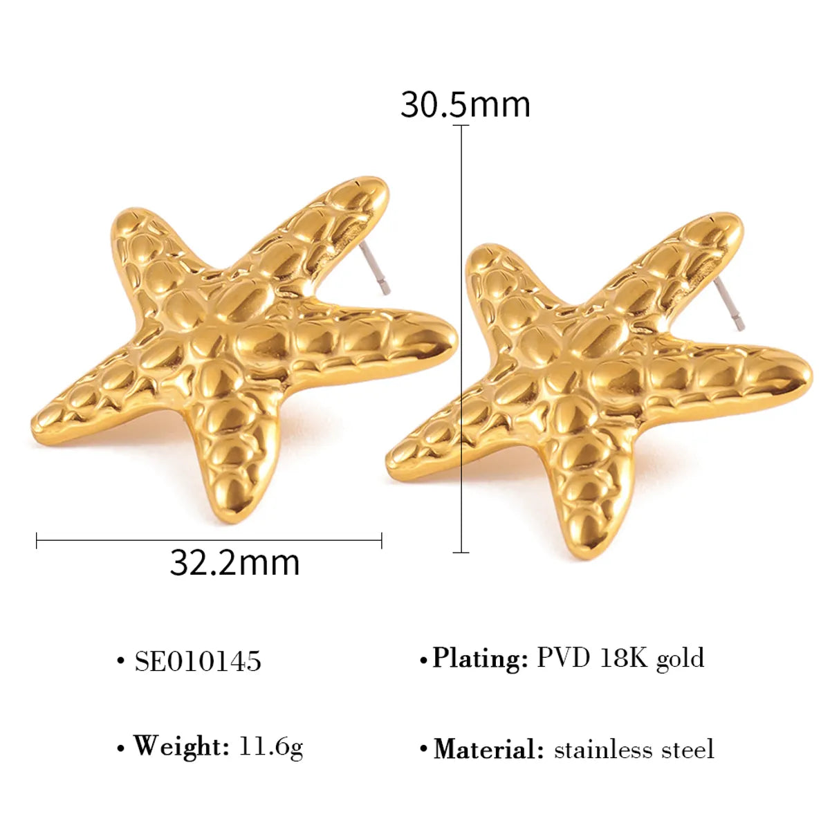 1 Pair French Style Simple Style Classic Style Starfish Polishing 304 Stainless Steel 18K Gold Plated Ear Studs