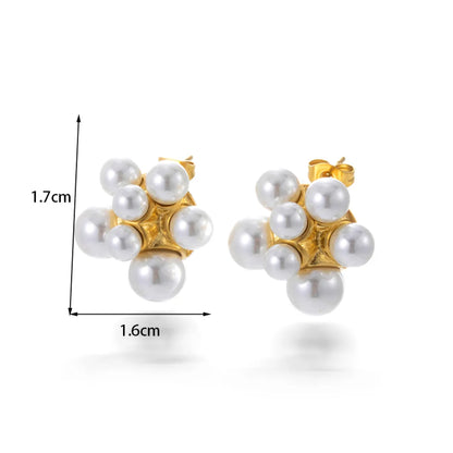 1 Pair French Style Simple Style Geometric Plating Inlay Stainless Steel Artificial Pearls 18k Gold Plated Ear Studs