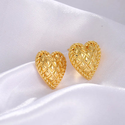 1 Pair French Style Simple Style Heart Shape Copper Gold Plated Ear Studs