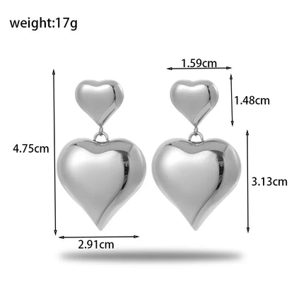 1 Pair French Style Simple Style Heart Shape Plating 304 Stainless Steel Drop Earrings Ear Studs