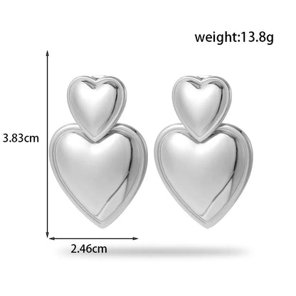 1 Pair French Style Simple Style Heart Shape Plating 304 Stainless Steel Drop Earrings Ear Studs