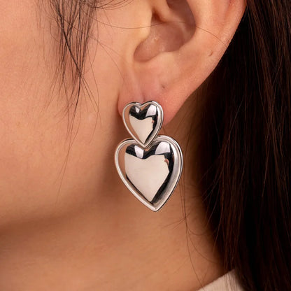 1 Pair French Style Simple Style Heart Shape Plating 304 Stainless Steel Drop Earrings Ear Studs