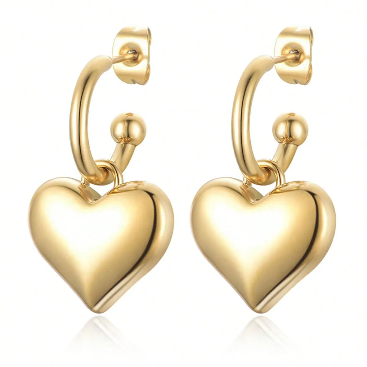 1 Pair French Style Simple Style Heart Shape Stainless Steel 18K Gold Plated Drop Earrings