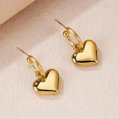 1 Pair French Style Simple Style Heart Shape Stainless Steel 18K Gold Plated Drop Earrings