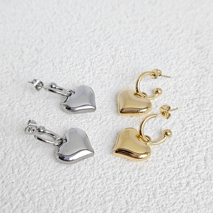 1 Pair French Style Simple Style Heart Shape Stainless Steel 18K Gold Plated Drop Earrings