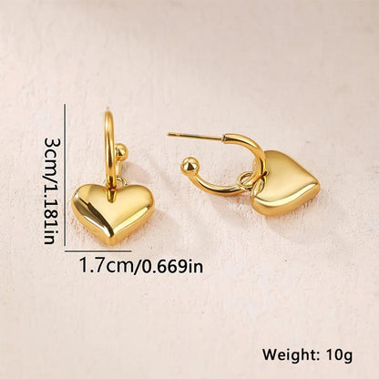 1 Pair French Style Simple Style Heart Shape Stainless Steel 18K Gold Plated Drop Earrings