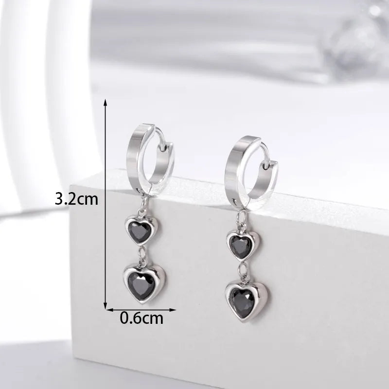 1 Pair French Style Simple Style Heart Shape 304 Stainless Steel Zircon Drop Earrings