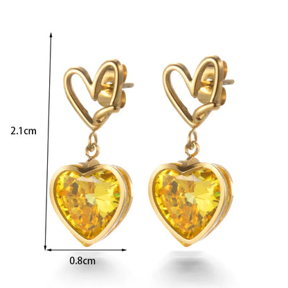 1 Pair French Style Simple Style Heart Shape 304 Stainless Steel Zircon Drop Earrings