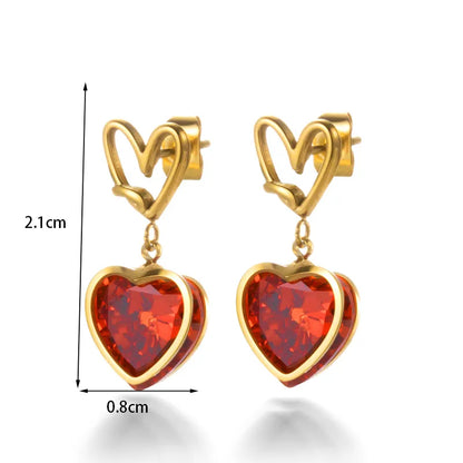 1 Pair French Style Simple Style Heart Shape 304 Stainless Steel Zircon Drop Earrings