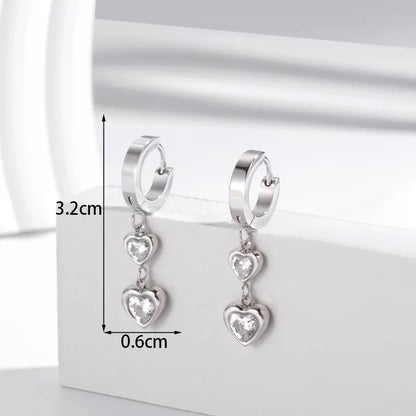 1 Pair French Style Simple Style Heart Shape 304 Stainless Steel Zircon Drop Earrings