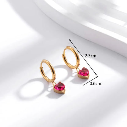 1 Pair French Style Simple Style Heart Shape 304 Stainless Steel Zircon Drop Earrings