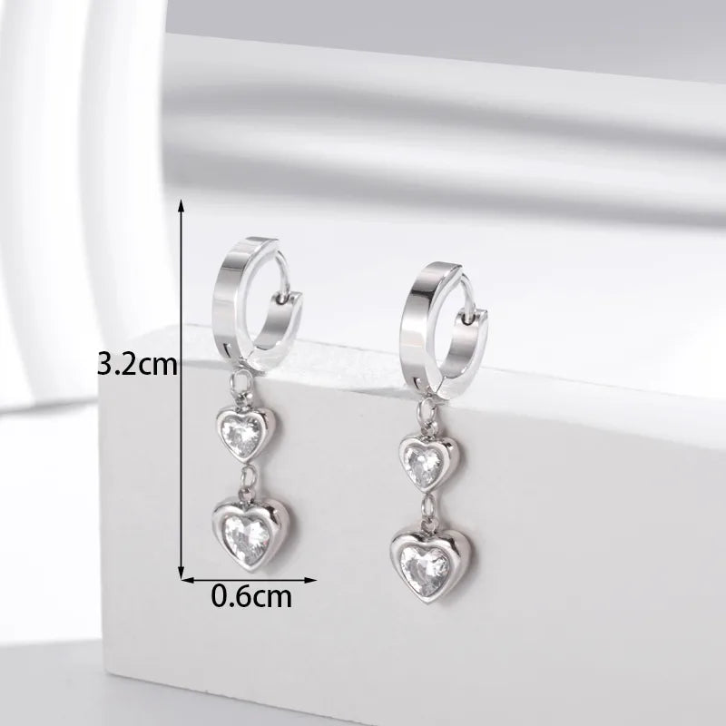 1 Pair French Style Simple Style Heart Shape 304 Stainless Steel Zircon Drop Earrings