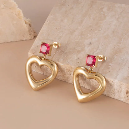 1 Pair French Style Simple Style Heart Shape 304 Stainless Steel Zircon Drop Earrings