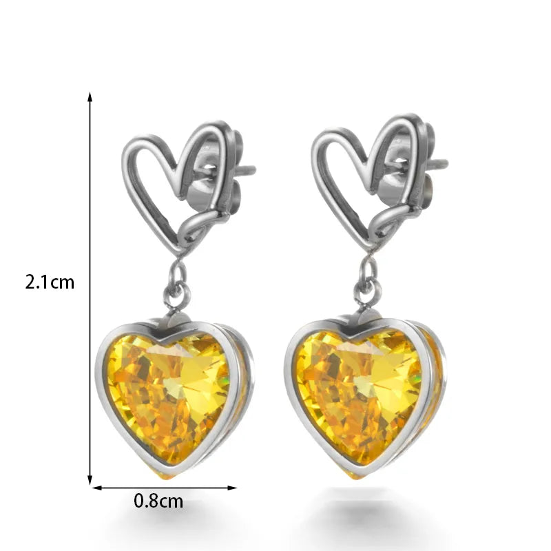 1 Pair French Style Simple Style Heart Shape 304 Stainless Steel Zircon Drop Earrings