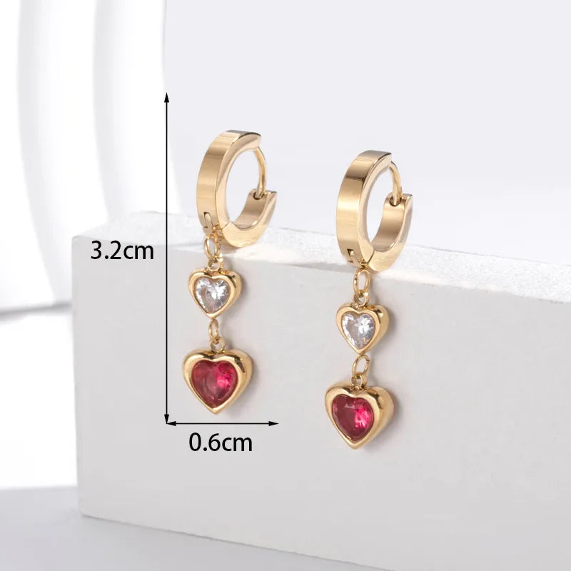 1 Pair French Style Simple Style Heart Shape 304 Stainless Steel Zircon Drop Earrings