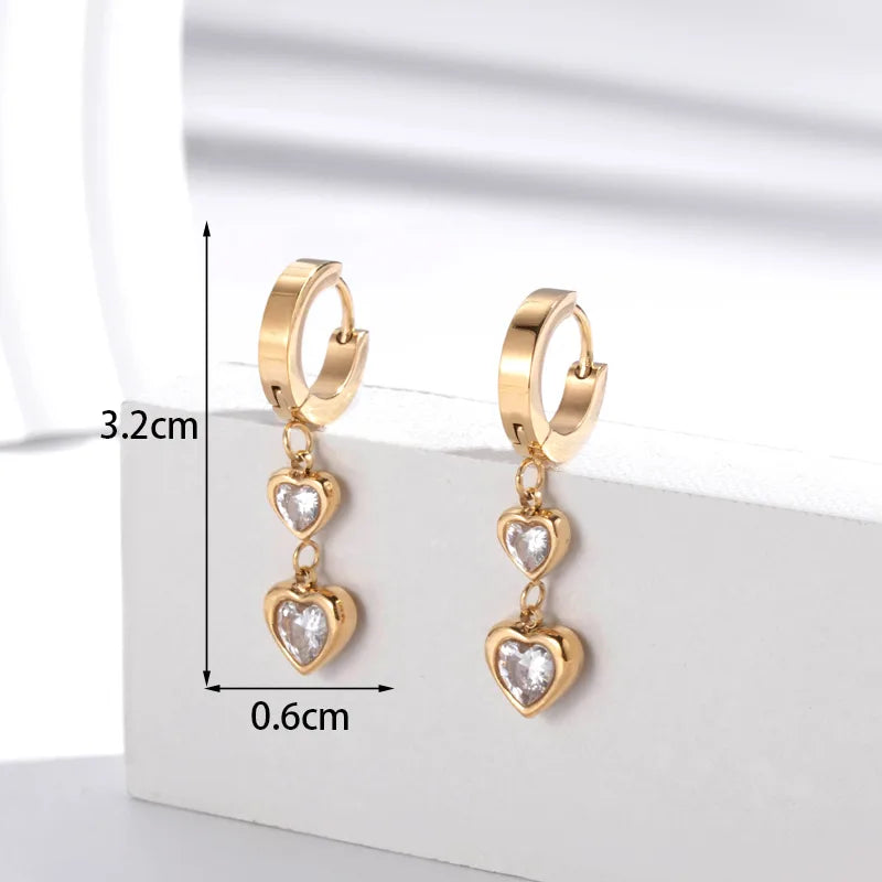 1 Pair French Style Simple Style Heart Shape 304 Stainless Steel Zircon Drop Earrings