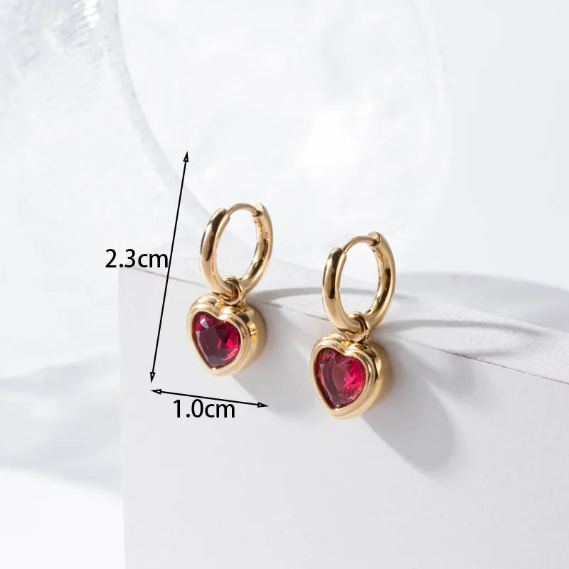 1 Pair French Style Simple Style Heart Shape 304 Stainless Steel Zircon Drop Earrings