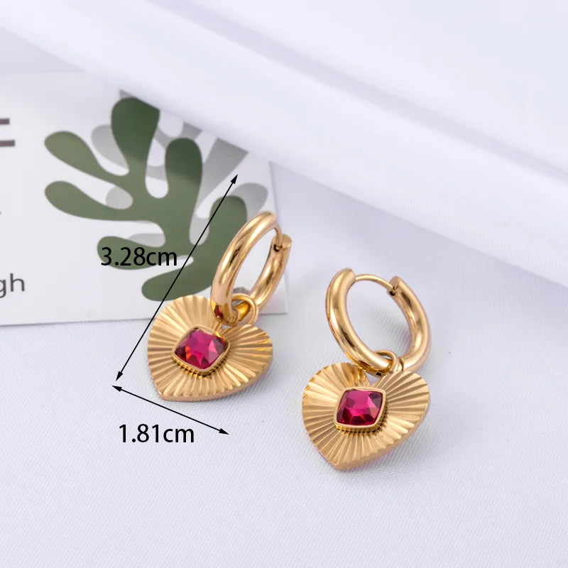 1 Pair French Style Simple Style Heart Shape 304 Stainless Steel Zircon Drop Earrings