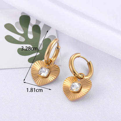 1 Pair French Style Simple Style Heart Shape 304 Stainless Steel Zircon Drop Earrings