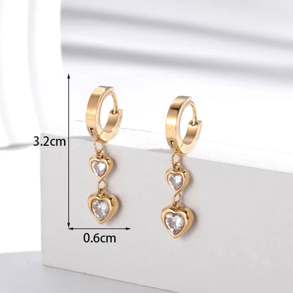 1 Pair French Style Simple Style Heart Shape 304 Stainless Steel Zircon Drop Earrings