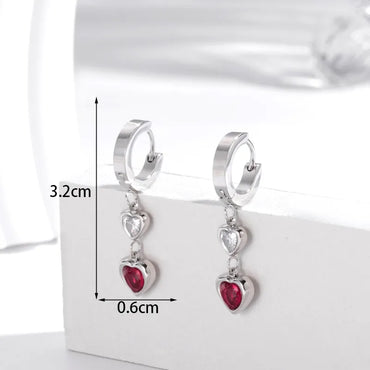 1 Pair French Style Simple Style Heart Shape 304 Stainless Steel Zircon Drop Earrings