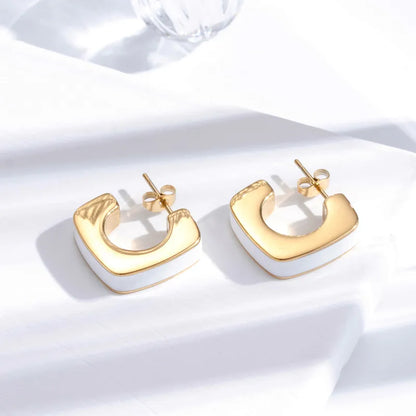 1 Pair French Style Simple Style Korean Style C Shape Heart Shape Rhombus Plating Inlay 304 Stainless Steel Zircon Drop Earrings